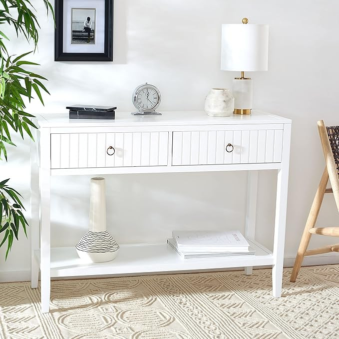 SAFAVIEH Home Collection Tegan White 2-Drawer Lower Shelf Console Table CNS5001A | Amazon (US)