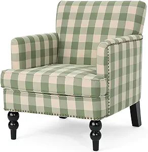 Eve Tufted Fabric Club Chair, Green Checkerboard | Amazon (US)