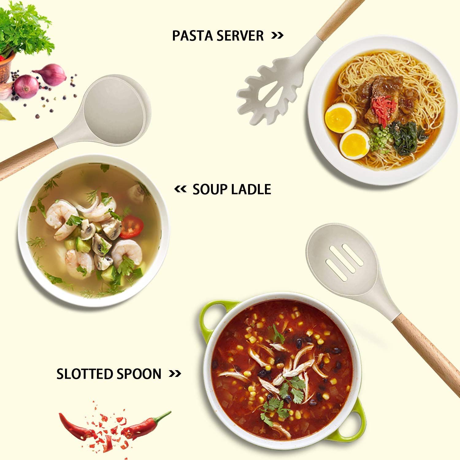 MIBOTE 17 Pcs Silicone Cooking Kitchen Utensils Set with Holder, Wooden Handles BPA Free Non Toxi... | Amazon (US)