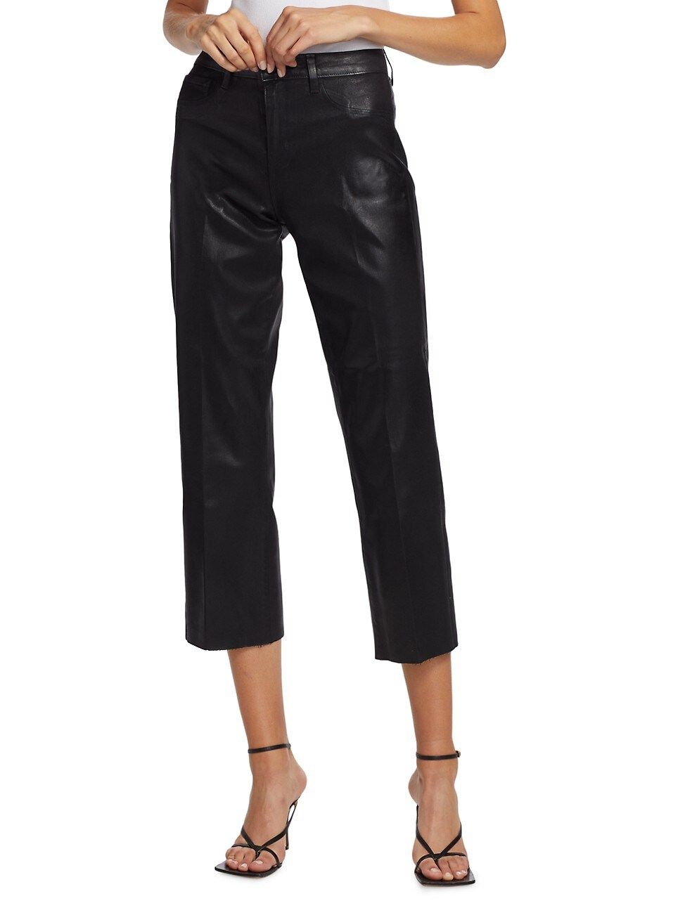 L'AGENCE Wanda Coated High-Rise Crop Wide-Leg Jeans | Saks Fifth Avenue