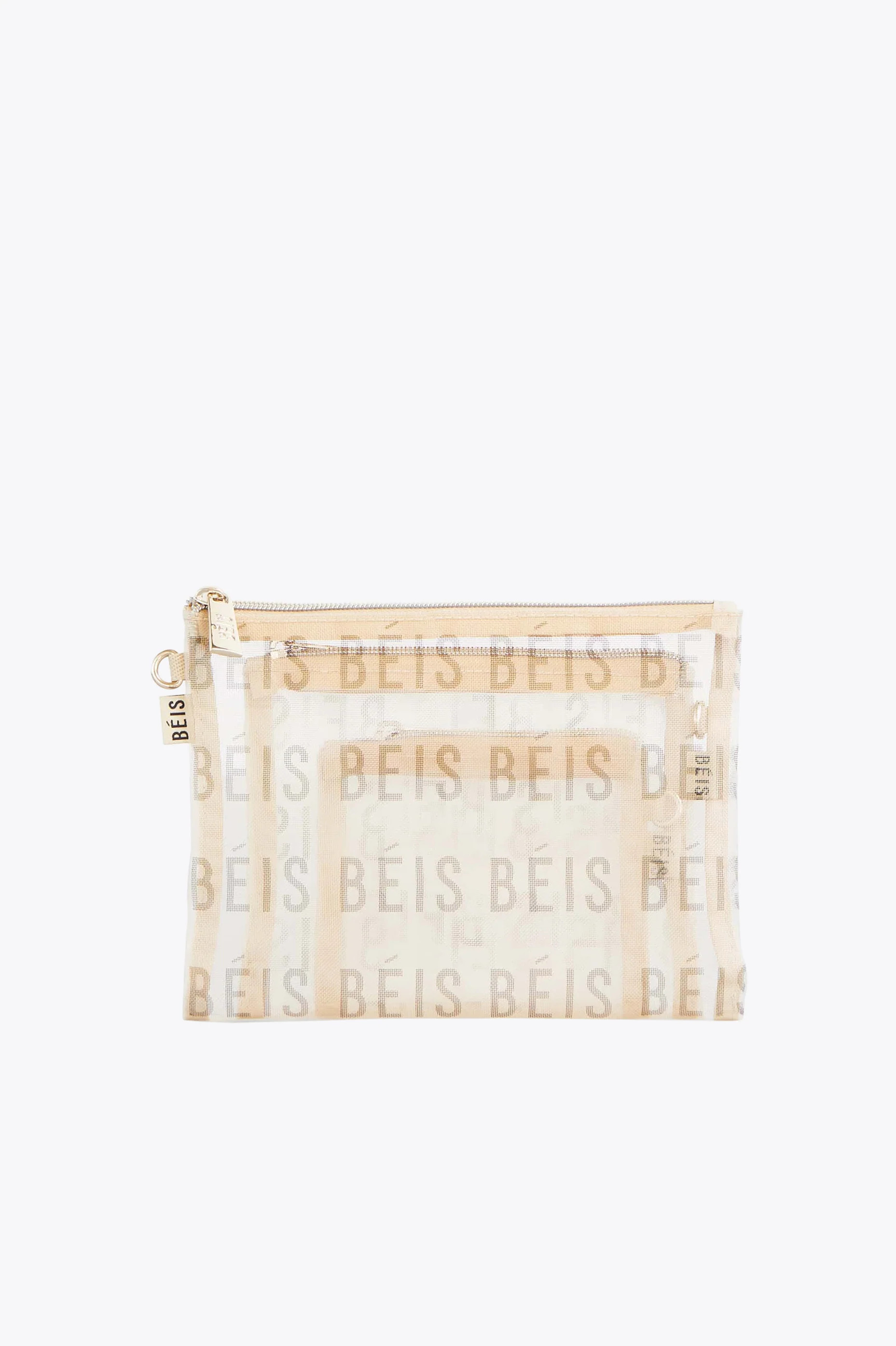 THE MESH POUCH TRIO IN BEIGE | BÉIS Travel