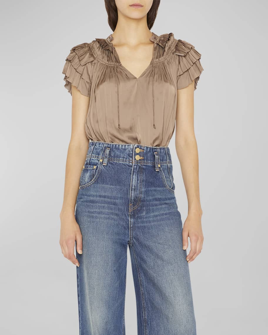 Liv Satin Tiered-Sleeve Top | Neiman Marcus