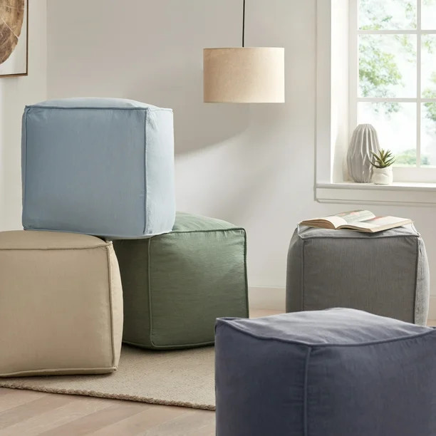 Gap Home Washed Denim Indoor Floor Pouf Light Blue 16" x 16" x 16" | Walmart (US)