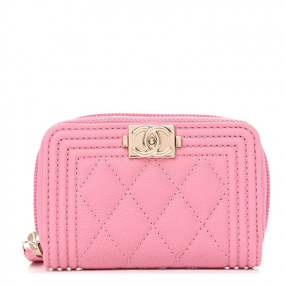 CHANEL Caviar Quilted Boy Zip Around Coin Purse Wallet Dark Pink | Fashionphile