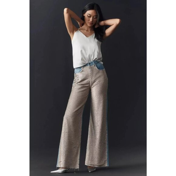Anthropologie Pilcro Sequin High-Rise Wide-Leg Skater Jeans Sz 25 | Poshmark