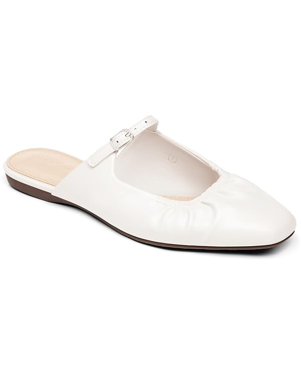 Coutgo Womens Mules Mary Jane Flats Closed Toe Pleated Slip on Shoes Dressy Casual Slides | Amazon (US)