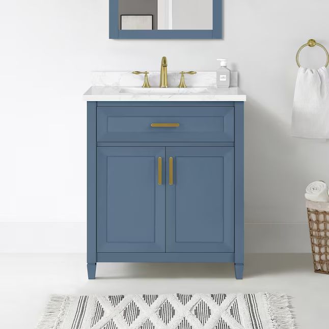 allen + roth Lancashire 30-in Chambray Blue Undermount Single Sink Bathroom Vanity with White Eng... | Lowe's