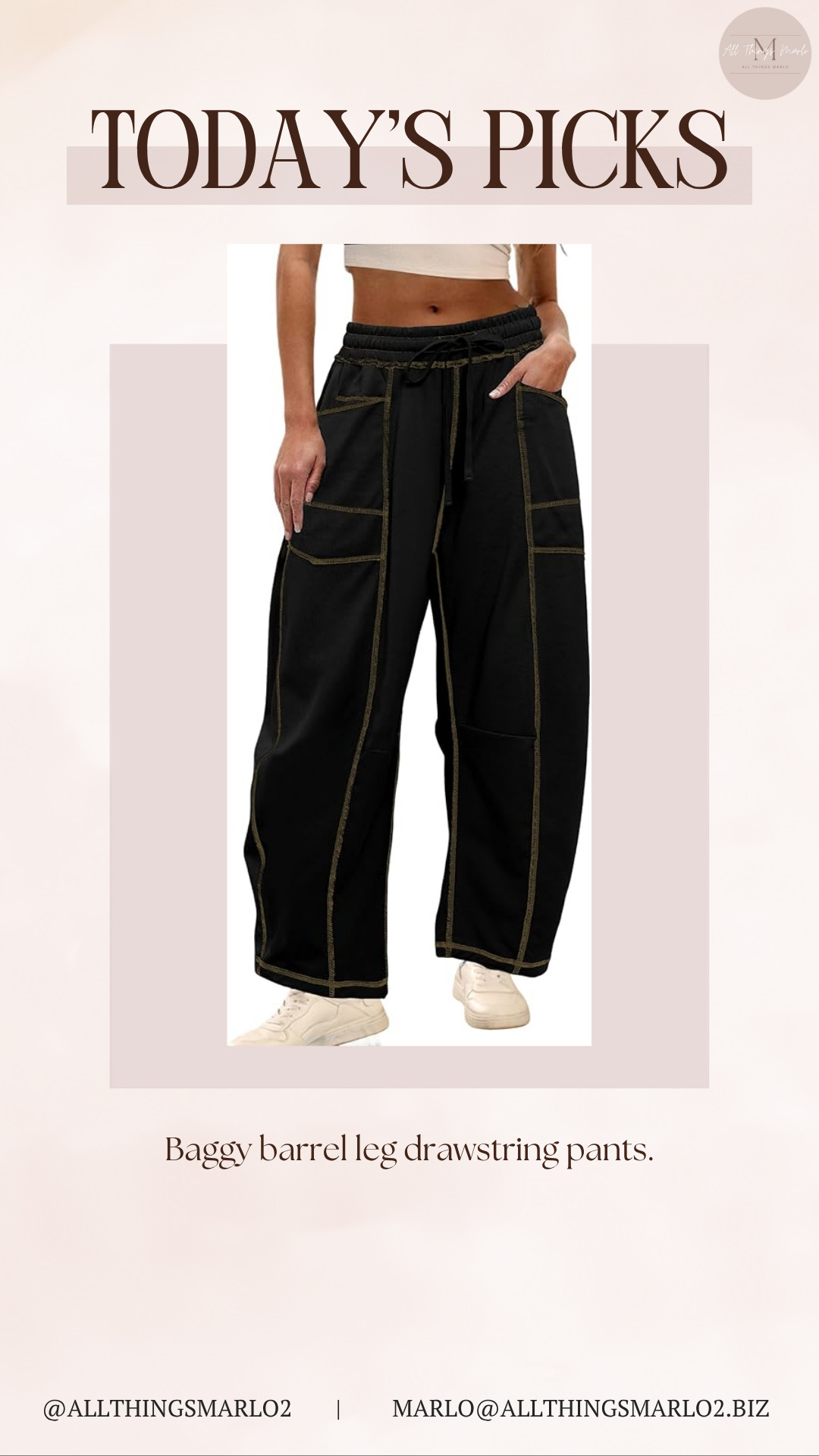 Baggy barrel leg drawstring pants. 

 #LTKSeasonal #LTKWorkwear #LTKTravel