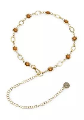 Hammered Metal and Stone Chain Belt | Belk
