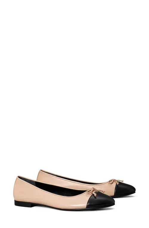 Tory Burch Cap Toe Ballet Flat in Shell Pink /Perfect Black at Nordstrom, Size 10.5 | Nordstrom