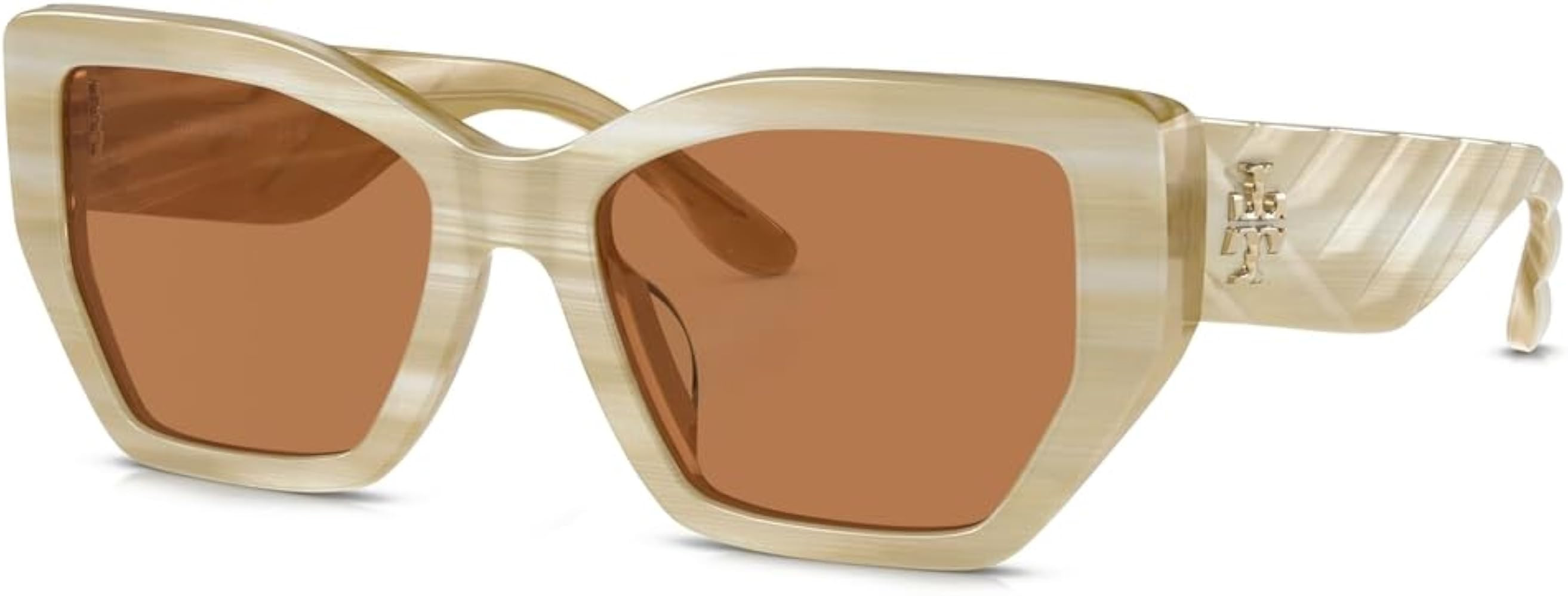 Tory Burch TY7187U Brown & Ivory Horn Sunglasses 53mm | Amazon (US)