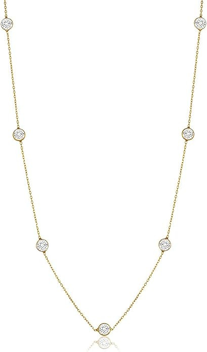 NYC Sterling Women Gold Plated Sterling Silver 3MM Round Cubic Zirconia Station Necklace | Amazon (US)