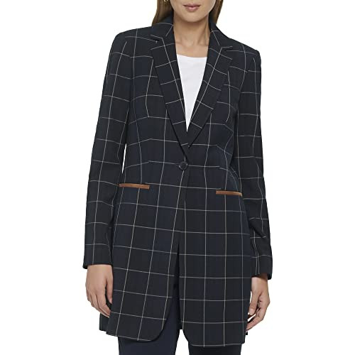 Tommy Hilfiger Women's Blazer – Topper Jacket with Windowpane Print and Single-Button Closure, Midnight/Grey Multi, 6 | Amazon (US)