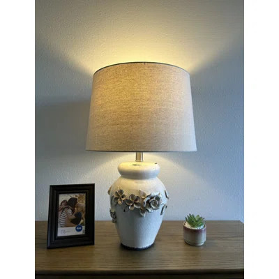 Ceramic table lamp Beige Flowers Distressed for Living Room Bedroom Bedside 15"W*15"D*24"H | Wayfair North America