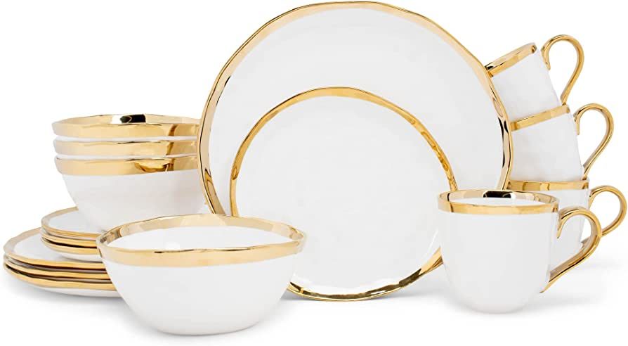 Elanze Designs 16-Piece Metallic Bubble Porcelain Ceramic Plates Bowls Mugs Dinnerware Set - Serv... | Amazon (US)