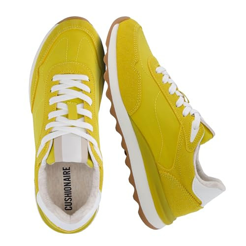 CUSHIONAIRE Kicks Fashion Sneakers for Women, Lightweight Non-Slip Lace Up Spring Shoes with Memory Foam Insole, Yellow 10 | Amazon (US)