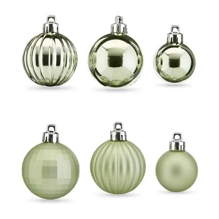 Holiday Time Multi-Textured Shatterproof Christmas Mini Ornaments, Light Green, 20 Count - Walmar... | Walmart (US)