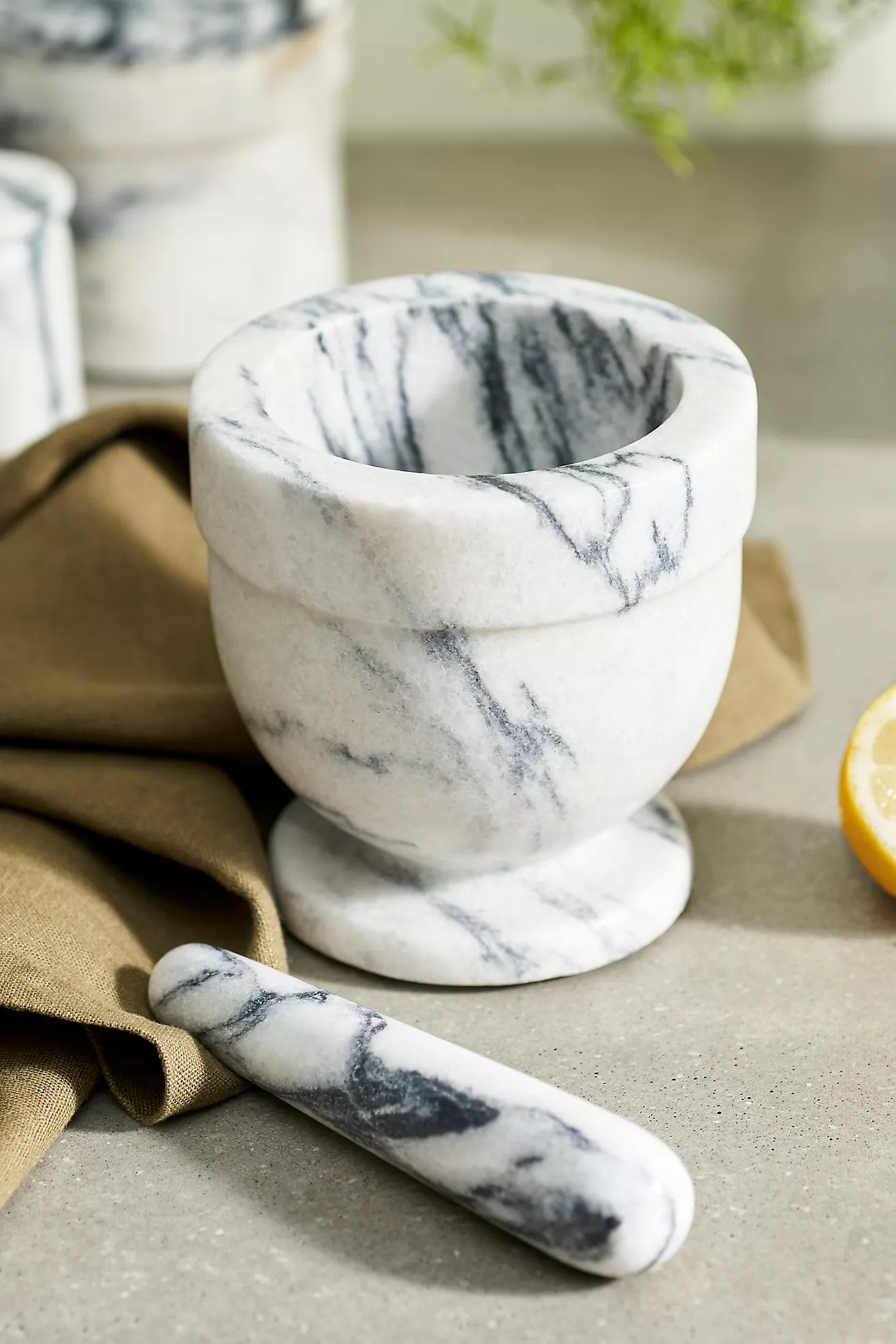 Smoky White Marble Mortar + Pestle | Anthropologie (US)