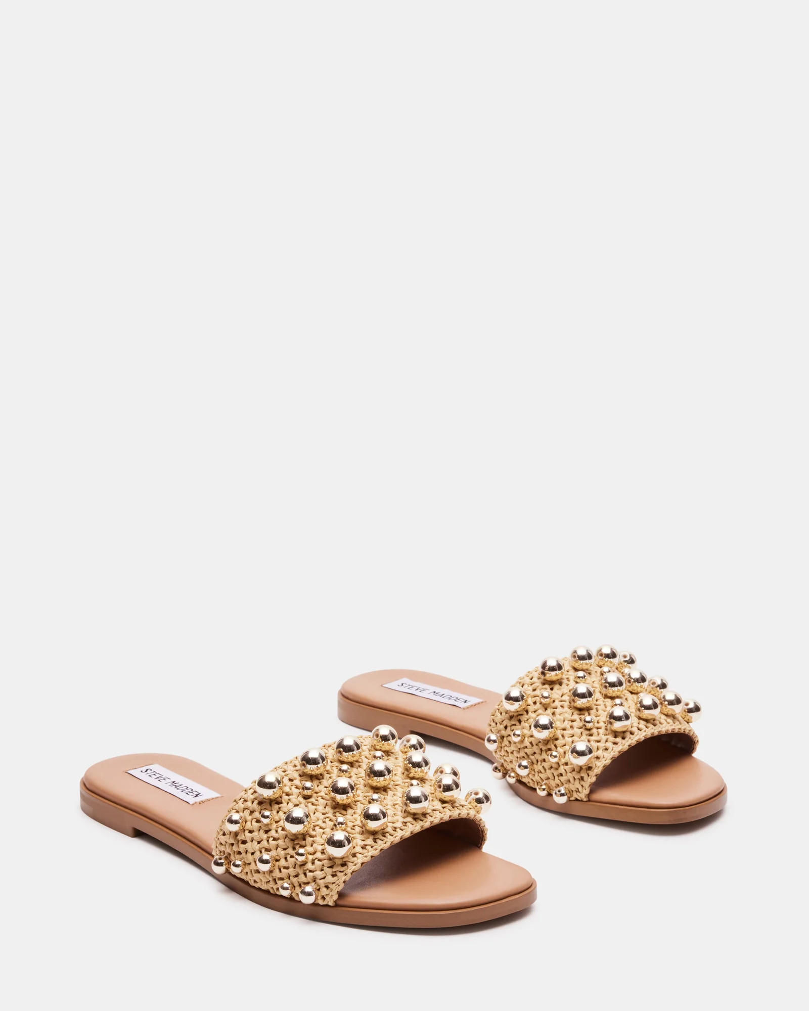 KEELY Natural Raffia Women's Studded Slides | Steve Madden (US)
