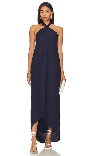Air Linen Halter Maxi Dress in Deep Navy Dress Navy Maxi Dress Navy Wedding Guest Dress Navy Gown | Revolve Clothing (Global)