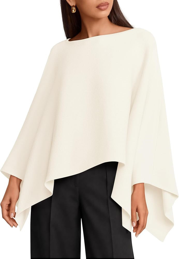 ZESICA Women's Fall Batwing Oversized Knitted Shawls Poncho Sweaters | Amazon (US)