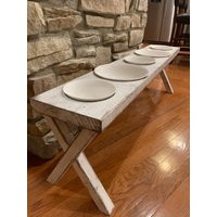 Dog Bowl, Elevated Feeder, Farmhouse Stand, 5 Bowls, Rustic White, Ceramic 46x10x12 | Etsy (US)