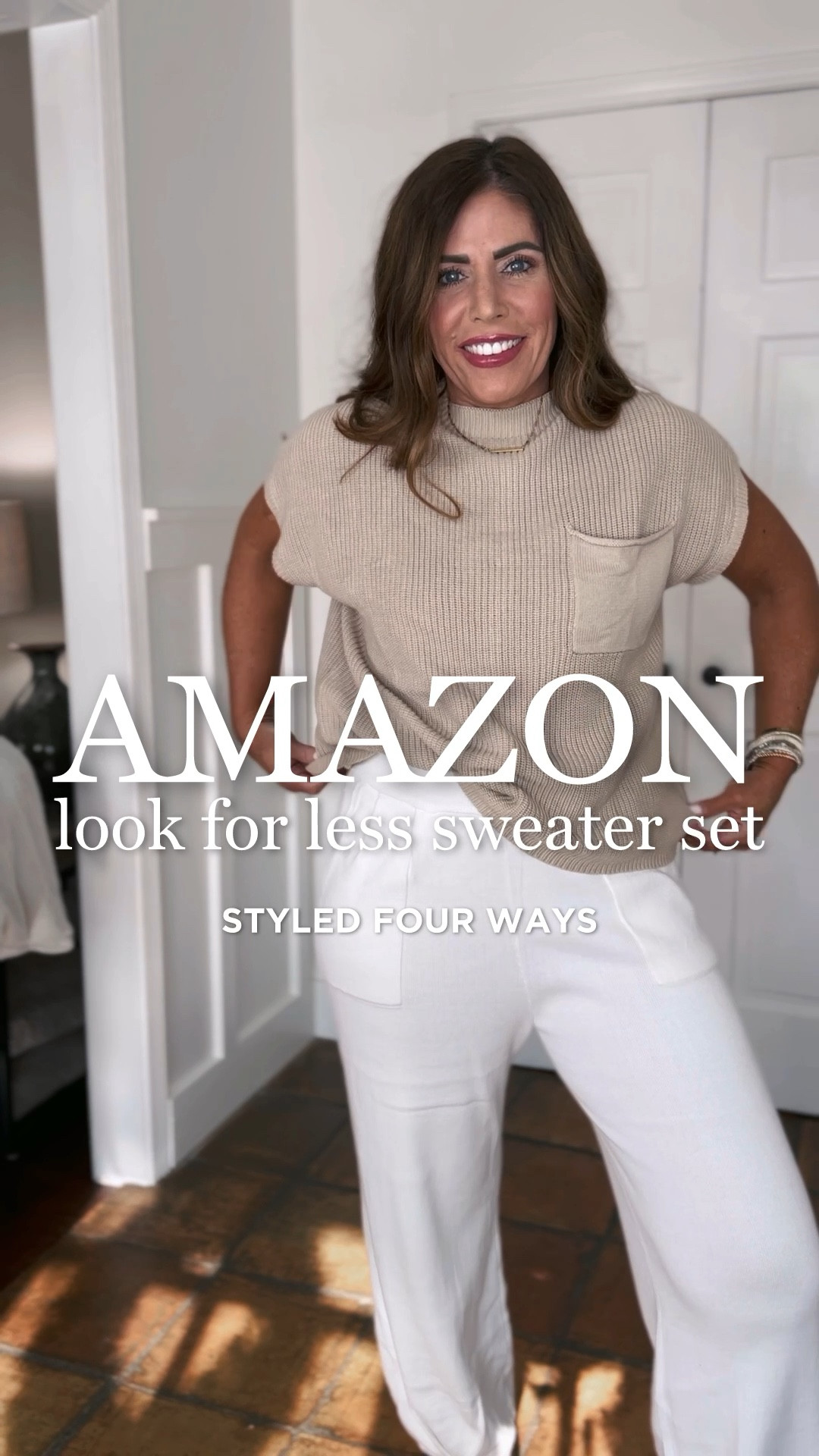 Amazon viral look for less sweater set: styled four ways for spring

This set would be great to take with you on vacation to minimize your packing because you can create several outfits with these two pieces.

It’s currently on sale for $32.20 with a 30% off coupon. It comes in several colors and it is true to size. If you like a looser fit, size up one size.

Platform sandals are on sale for $35.97
White seamless square neck cami  is on sale 30% off and it’s so comfy! Bra friendly too!

Chambray button-down is on sale 40% + an extra 20% off with code OMG 
Levi’s Ribcage Jeans are tts and so good! 

Save 20% off this leather Crossbody bag from  Nisolo with my code DELPHAJEWEL20

My personalized Leather bumbag is on sale 20% off

#LTKfindsunder100 #LTKover40 #LTKsalealert