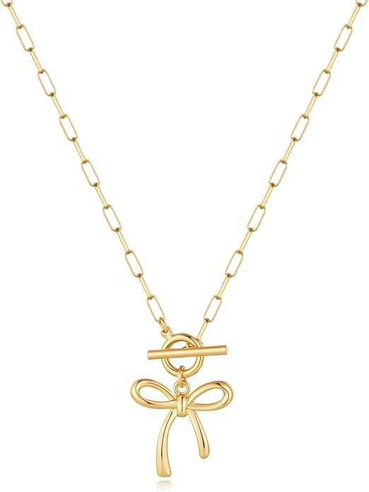 Bow Toggle Necklace for Women Trendy Simple Bow Jewelry | Amazon (US)