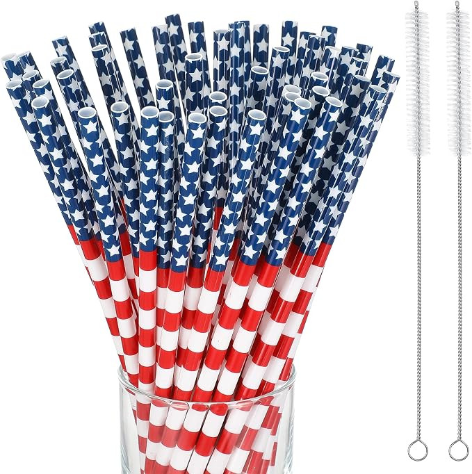 Independence Day American Flag Plastic Drinking Straws Red White Blue Reusable Straws 4th of July... | Amazon (US)