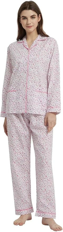 amaxer Women's 100% Cotton Pajama Set Short/Long Sleeved Pants/Shorts Soft Button PJs Elastic Dra... | Amazon (US)