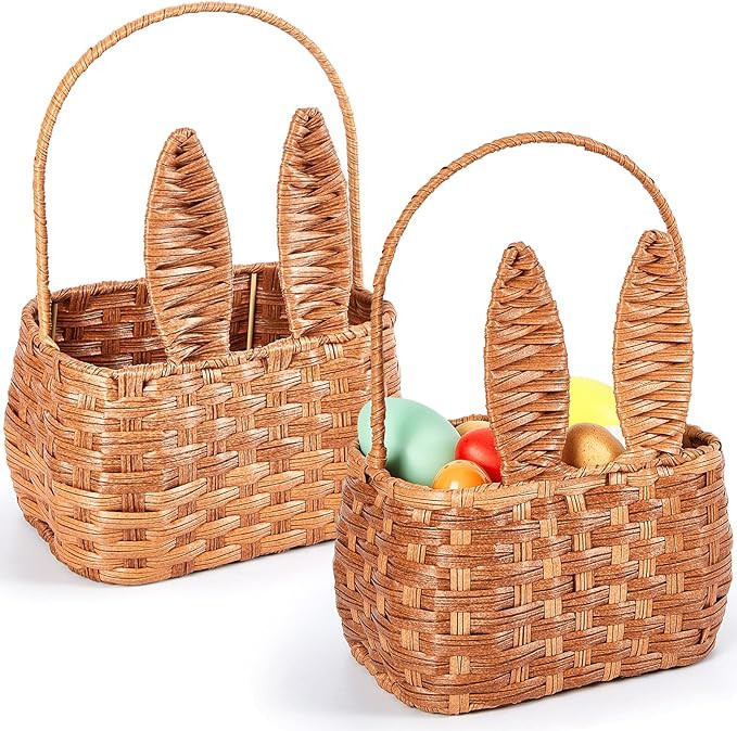 Gerrii 2 Pcs Easter Basket with Handle Bunny Easter Woven Basket Picnic Basket for Kids with Cute... | Amazon (US)