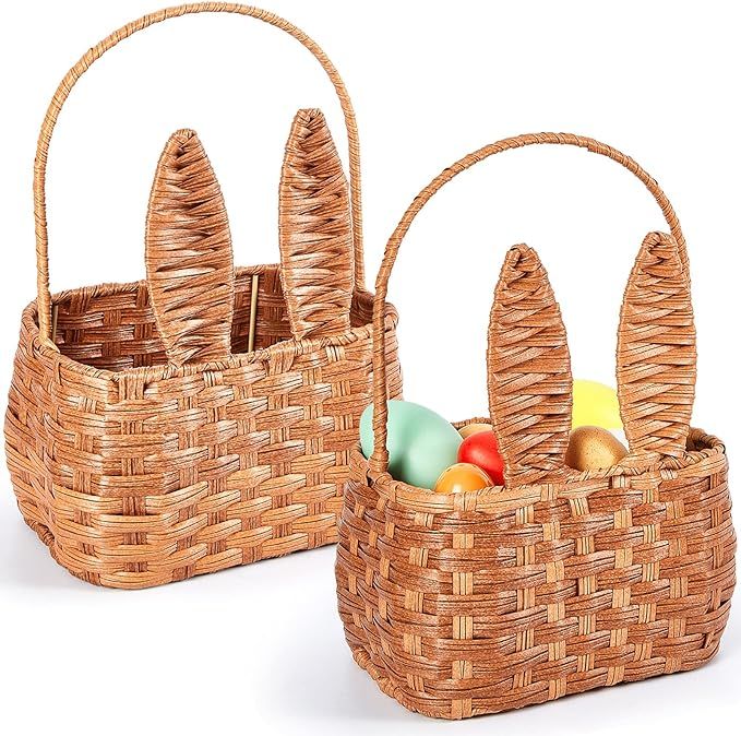 Gerrii 2 Pcs Easter Basket with Handle Bunny Easter Woven Basket Picnic Basket for Kids with Cute... | Amazon (US)