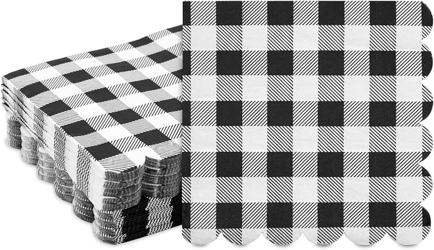 Black Plaid Scalloped Paper Napkins for Party Supplies (6.5 x 6.5 In, 100 Pack) | Amazon (US)