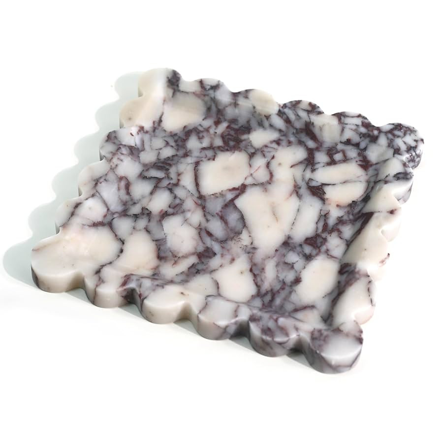 Natural Marble Vanity Tray - Luxury Scalloped Marble Storage Tray for Home Decor - Square (9.8 * ... | Amazon (US)
