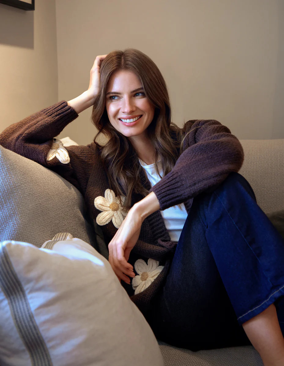 Chocolate | Daisy Large Flower Cardigan | Blue Vanilla | Blue Vanilla