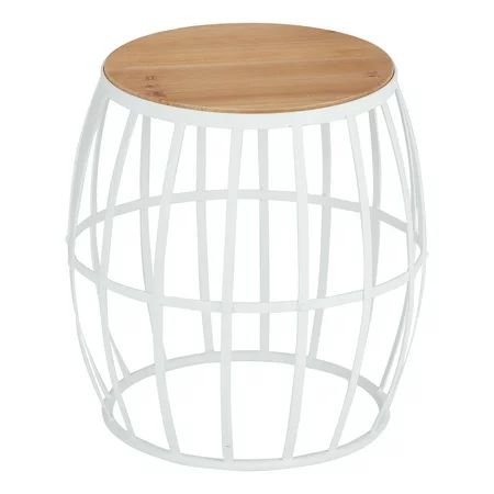 Mainstays Metal Barrel Garden Stool with Wood Top in White | Walmart (US)