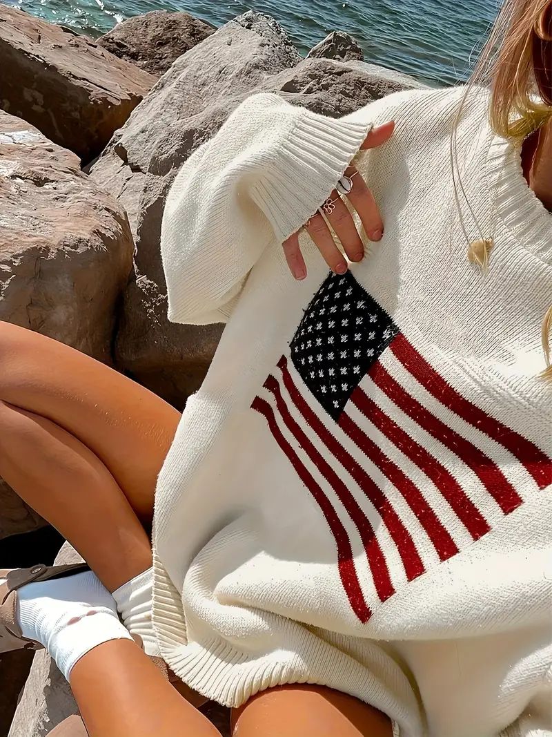American Flag Pattern Pullover Sweater Casual Crew Neck Long - Temu | Temu Affiliate Program