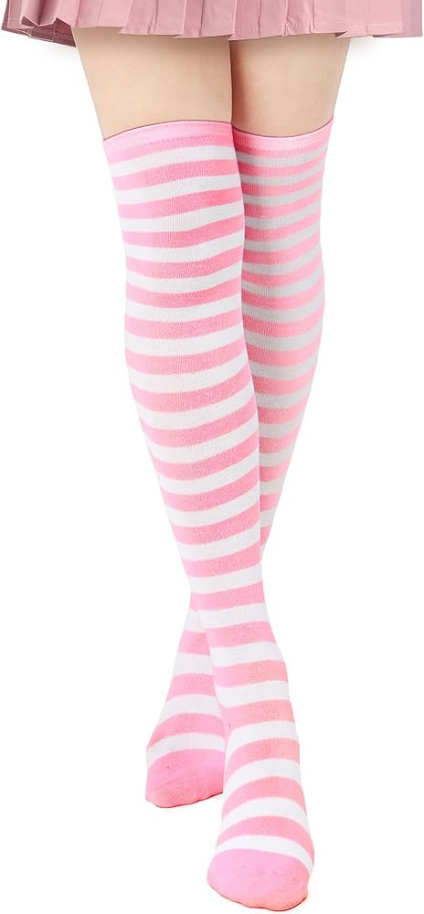 DAZCOS Striped Thigh High Socks Elastic Over The Knee Knit Stockings for Halloween Christmas Dail... | Amazon (US)