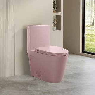 15.55 in. 1.1/1.6 GPF Dual-Flush Elongated 1-Piece Toilet in Matt Pink with Soft Close | The Home Depot