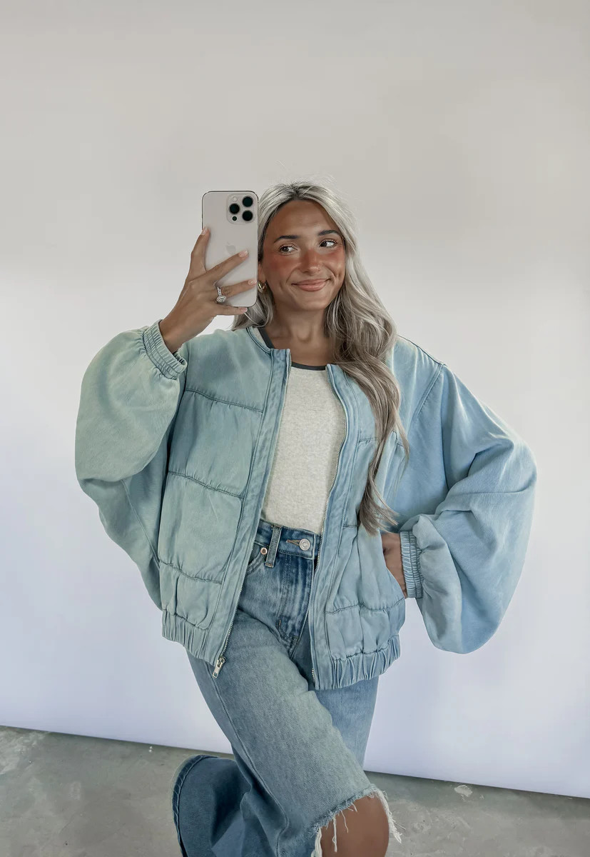 Make It Yours Oversized Ruched Denim Zip Up Jacket | CK Squared Boutique
