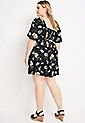 Plus Size Black Floral Pleated Puff Sleeve Mini Dress | Maurices