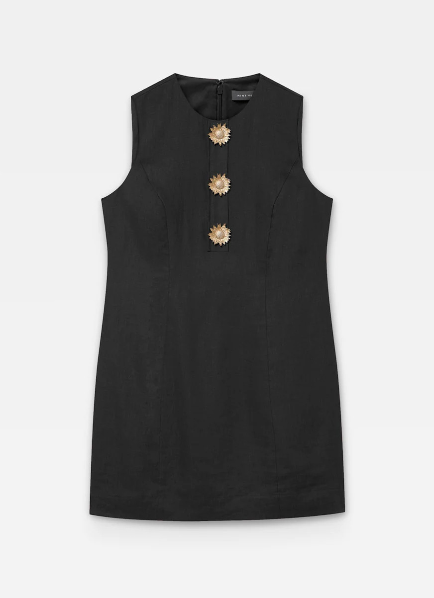 Blue Linen Sunray Button Mini Dress | Mint Velvet