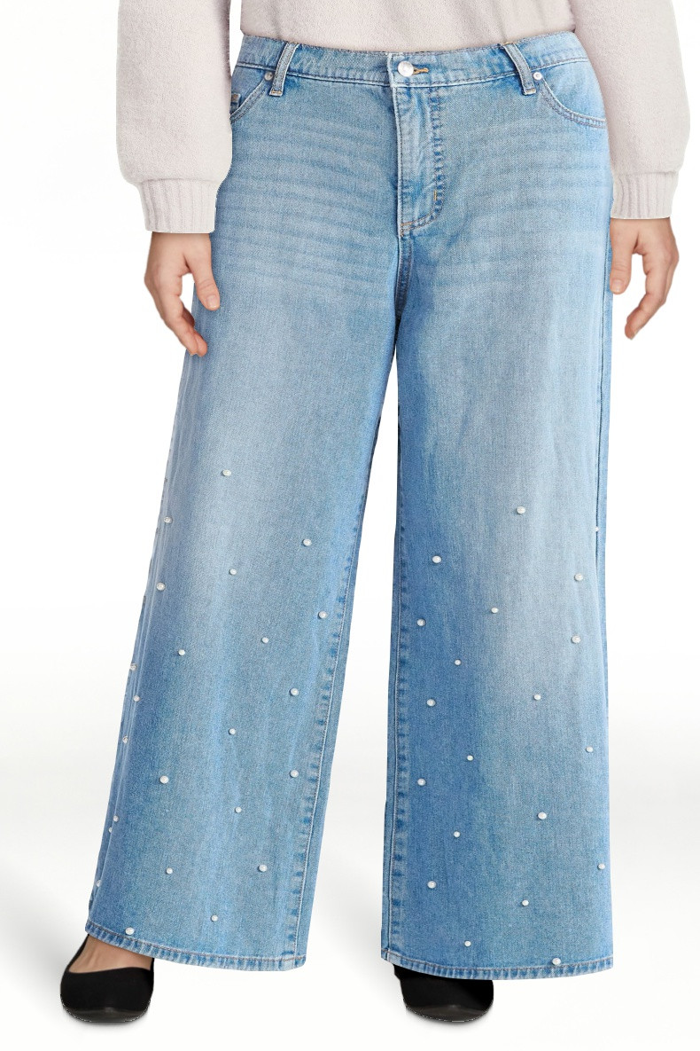 Scoop Women's and Women’s Plus Wide Leg Jeans with Faux Pearl Accents, Sizes 0-26W | Walmart (US)