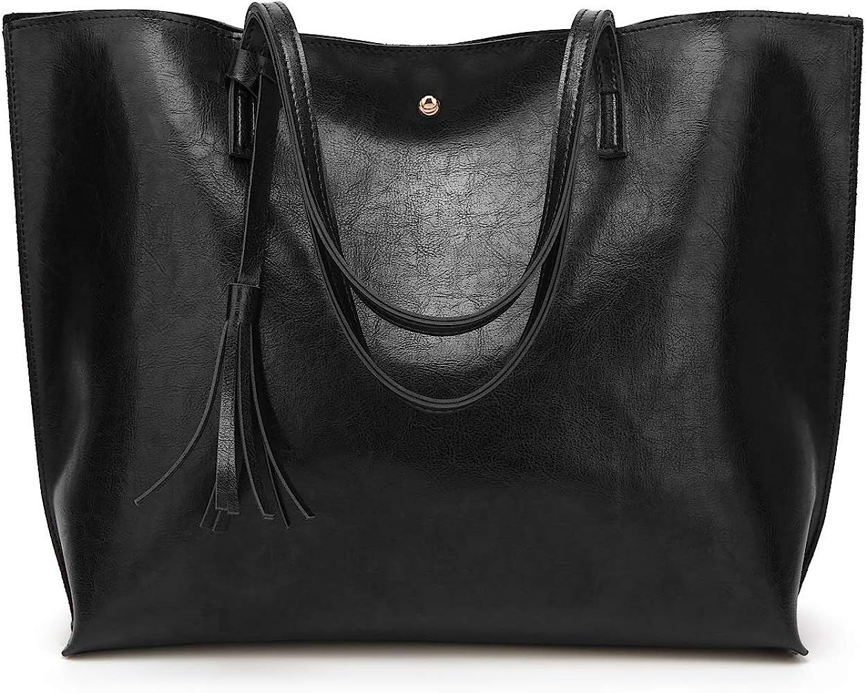 Amazon.com: Women's Soft Faux Leather Tote Shoulder Bag from Dreubea, Big Capacity Tassel Handbag... | Amazon (US)