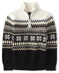 Boys Long Sleeve Snowflake Fairisle Quarter-Zip Sweater | The Children's Place  - BLACK | The Children's Place
