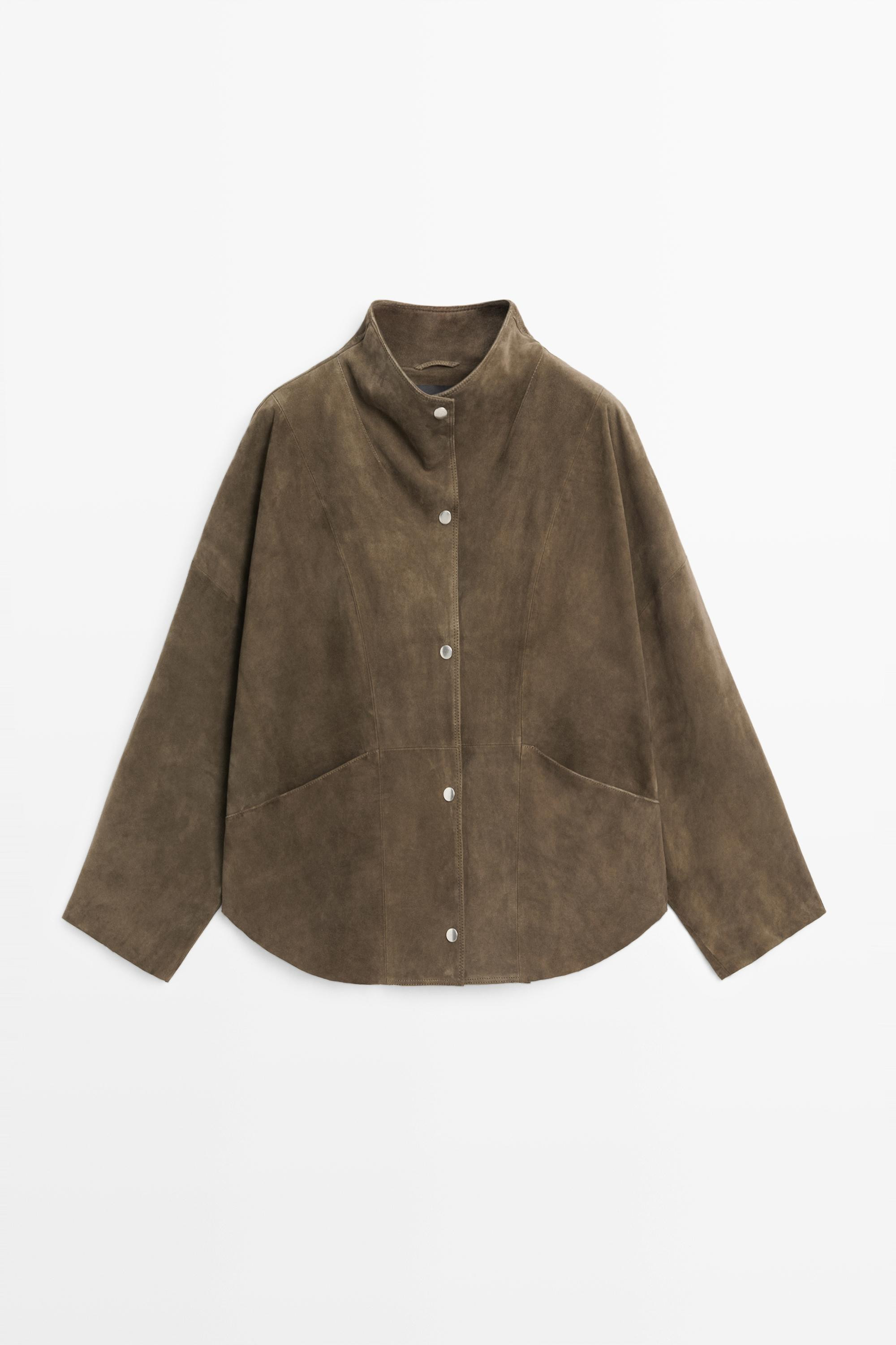 SUEDE LEATHER HIGH NECK JACKET | Massimo Dutti UK