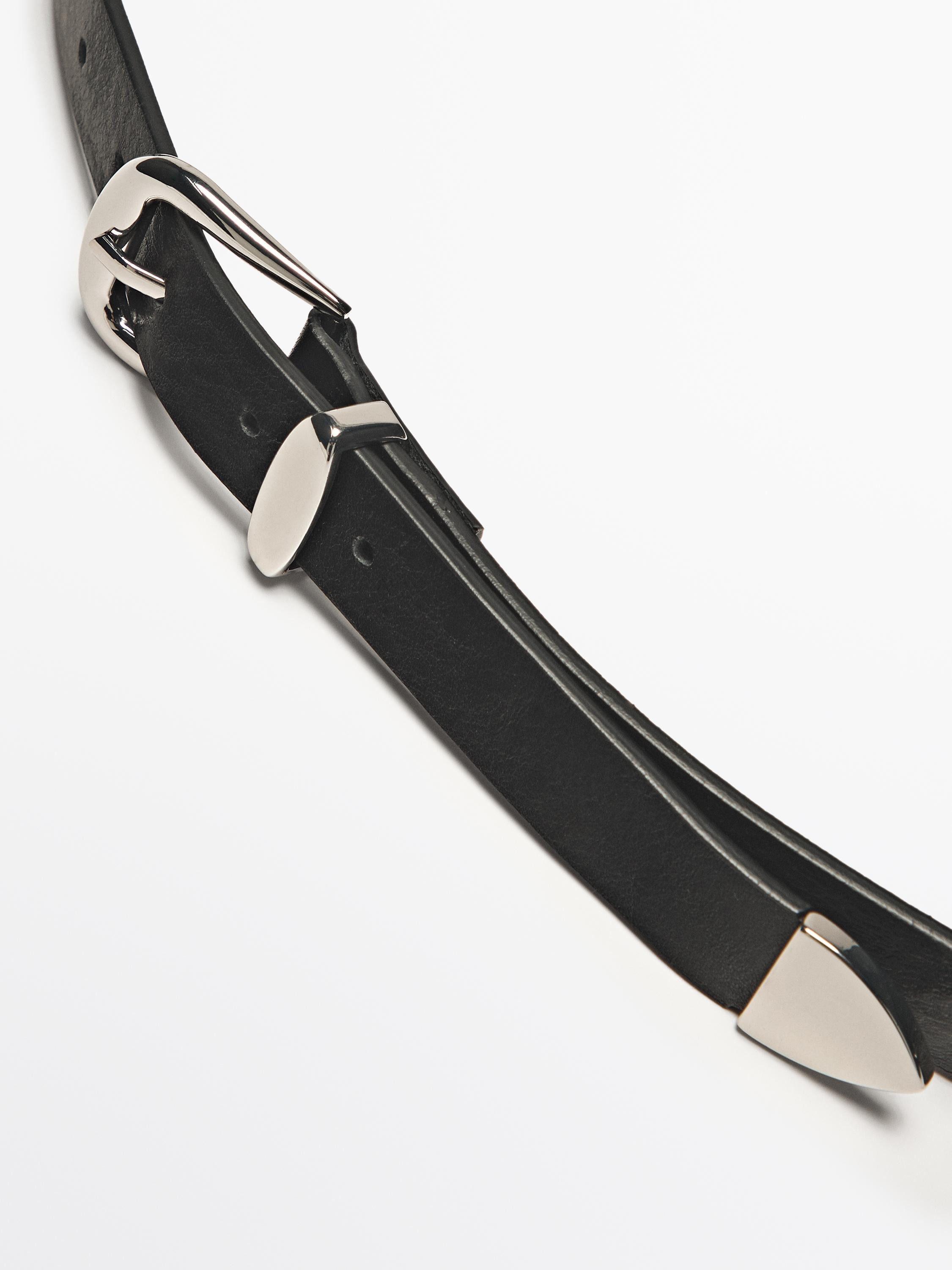 Leather belt with stud details | Massimo Dutti UK