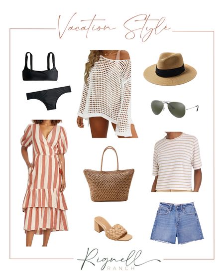 Vacation spring summer wear featuring links to my favorite women’s swimsuit and crochet beach coverup, high rise dad shorts (the best!), and sunglasses. 

#abercrombie #target #amazon #jcrew #swim #dress #vacationoutit #trip #bikini #bathingsuit #twopiece 

#LTKtravel #LTKfamily #LTKswim