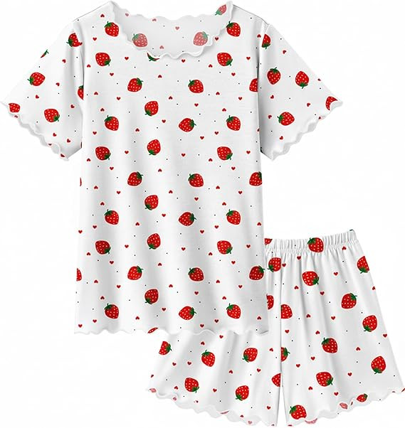 Arshiner Girls Pajama Set Short Sleeve Lounge Set Soft Shirring Summer Sleepwear Pj Sets | Amazon (US)