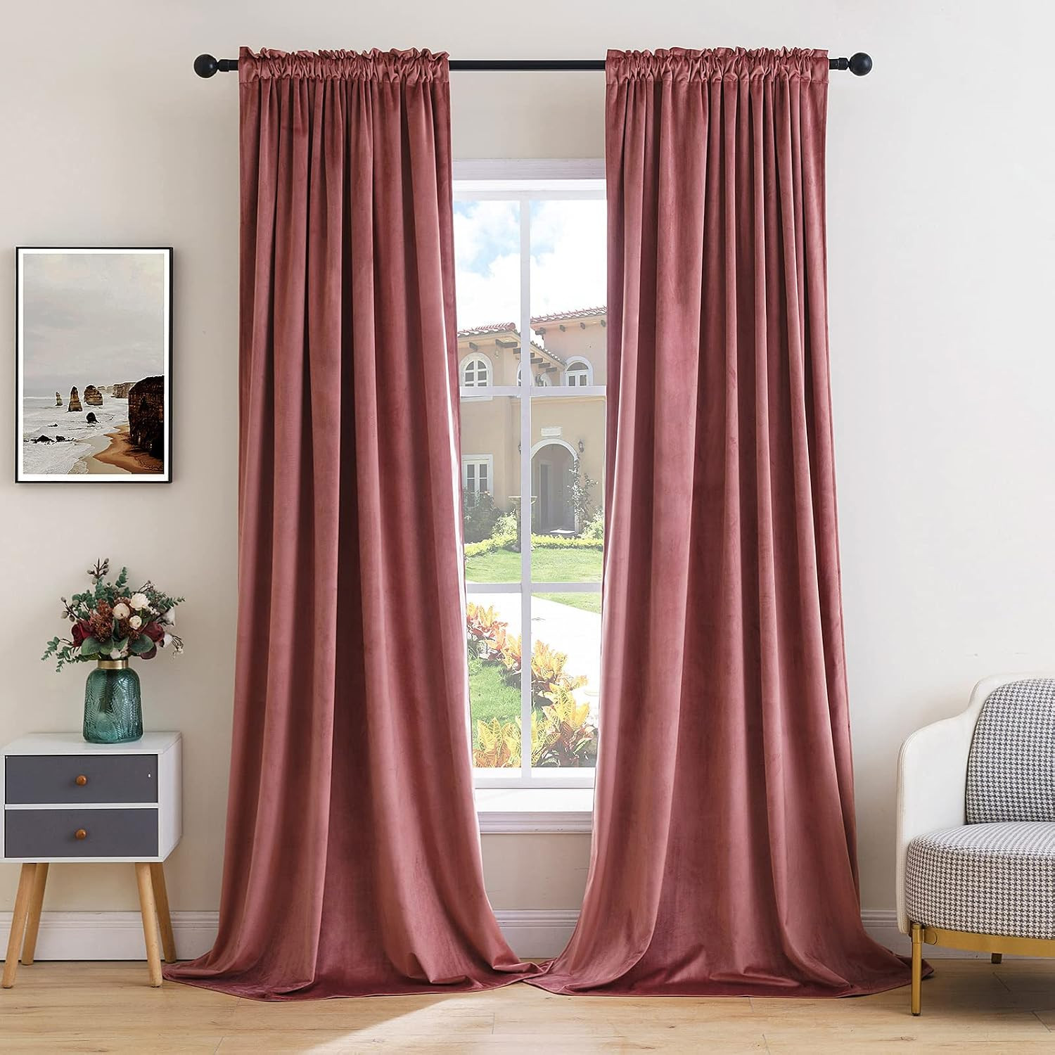 MIULEE Dusty Rose Pink Velvet Room Darkening Curtains for Bedroom W52 x L90 | Amazon (US)